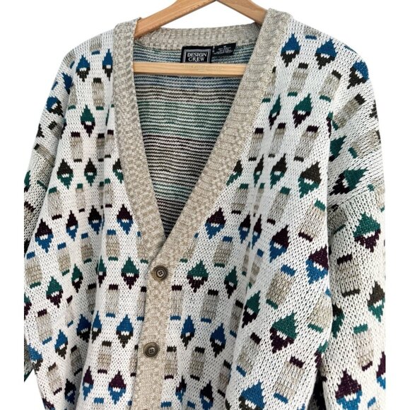 Vintage Design Crew Men's Size Medium Grandpa Geometric Cardigan Sweater - Picture 2 of 9